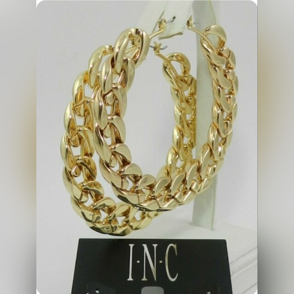 I.N.C. International Concepts Gold Tone Large Chain-Link Hoop Earrings 3"